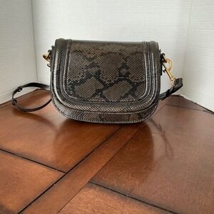 Zara Faux Snakeskin Embossed Saddle Crossbody Bag Dark Olive Black Small Purse